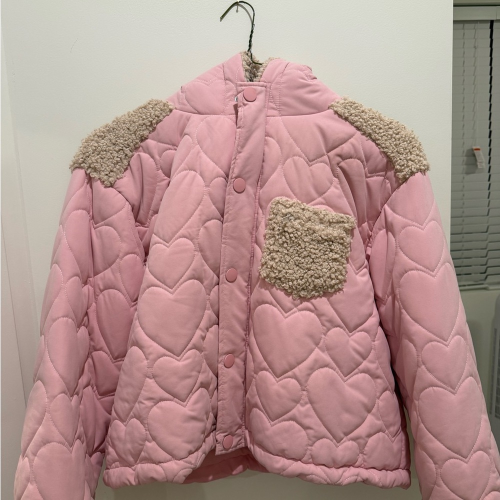 For Love & Lemons Pink Sherpa-Lined Jacket